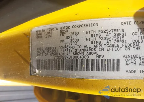 1996 Toyota 4Runner Sr5 from USA, damaged, VIN JT3GN86R3T0004069